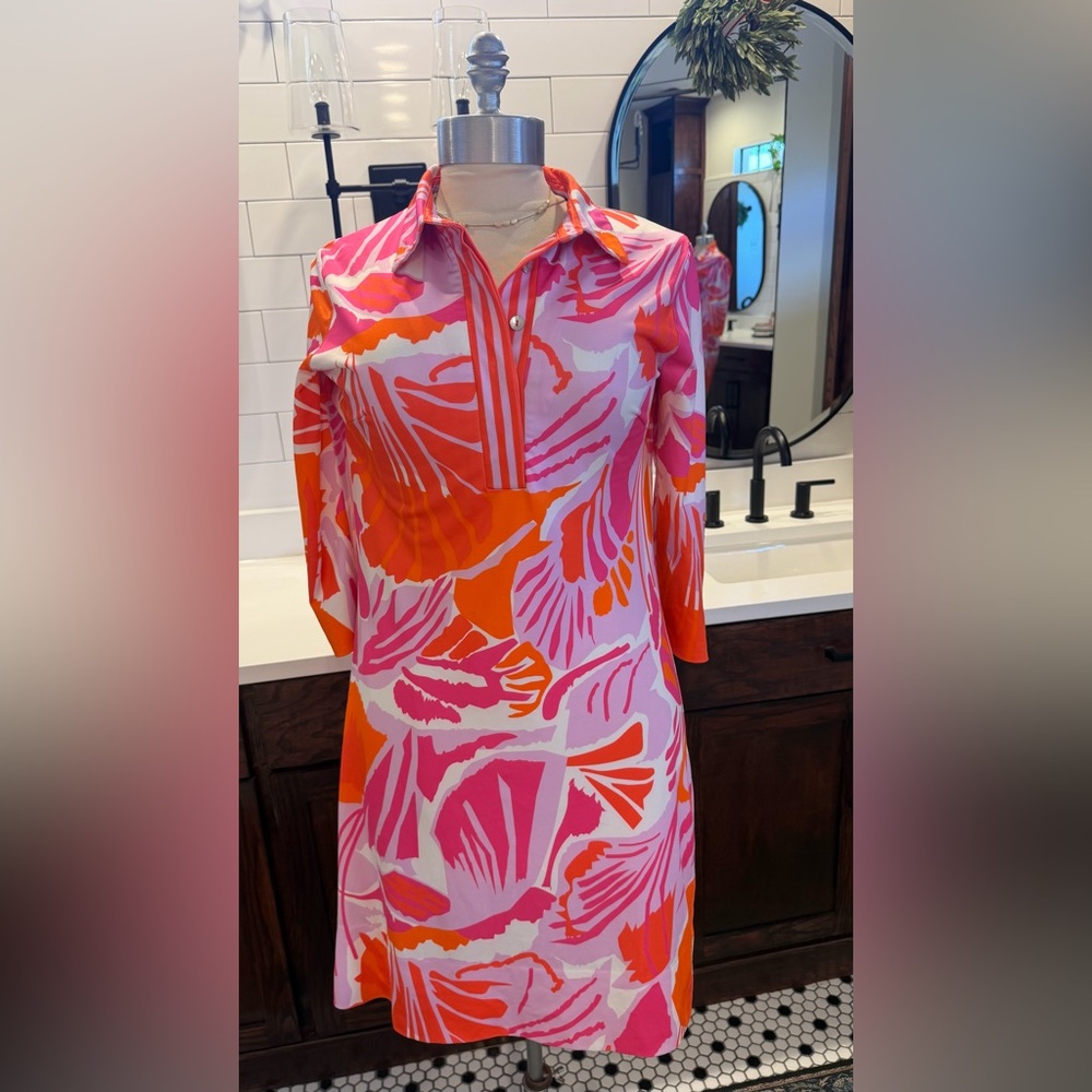 Gretchen Scott Everywhere Dress in Pink Frond Frenzy Floral Tropical Dress Sz M - Picture 16 of 16